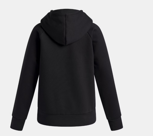 Hoodie UA Rival Fleece - Under Armour noir en coton polyester, style fille, vue de dos avec capuche.