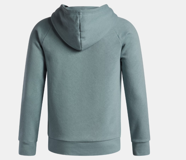 Hoodie UA Rival Fleece - Under Armour bleu gris en coton polyester pour garçon, vue de dos avec capuche.