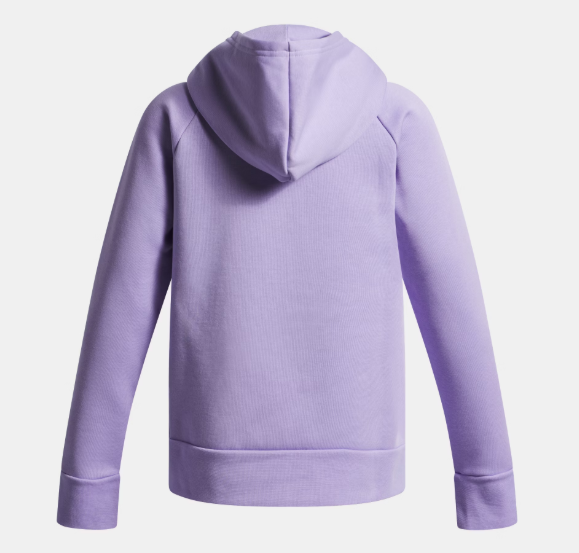 Hoodie UA Rival Fleece - Under Armour violet clair en coton polyester, style fille, vue de dos avec capuche.