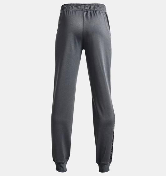Pantalon Brawler 2.0 - Under Armour gris foncé en tricot, pour garçon, vue de dos avec ceinture élastique et cordon de serrage.