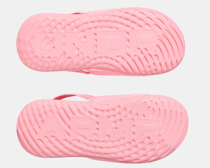 Sandales - UA Ignite Select Under Armour roses, semelle EVA texturée, style gougounnes pour fille, vue de dessous