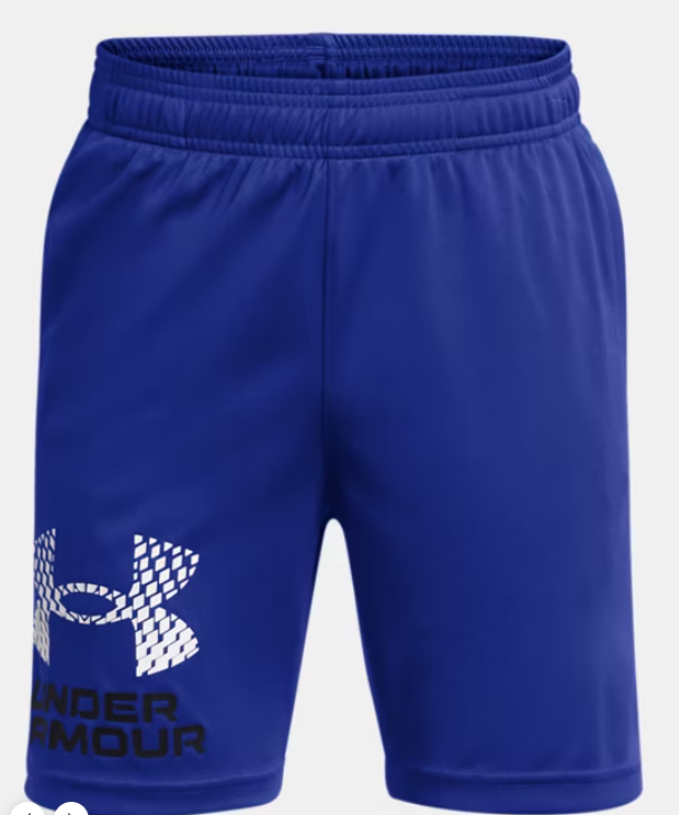 Short avec logo UA Tech™ - Under Armour bleu roi en tissu technique léger pour garçon, vue de face avec taille élastique