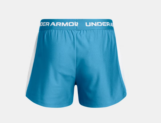 Short UA Tech™ Match - Under Armour bleu clair pour fille en tricot léger et taille mi-haute, vue de dos.