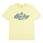 T-Shirt - Hurley jaune clair en coton et polyester avec logo graphique bleu et rouge, style décontracté, vue de face