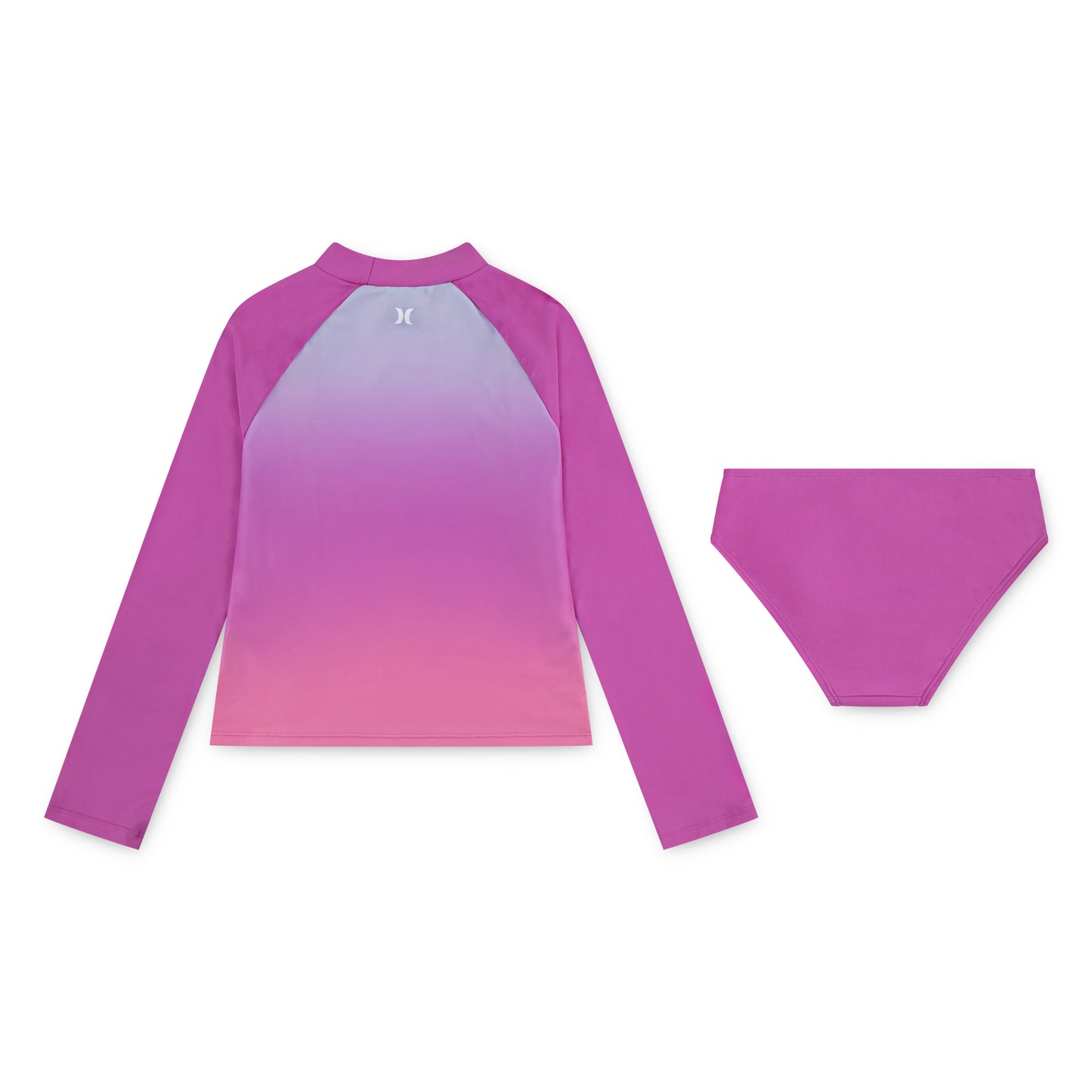 Maillot de bain - Hurley ensemble surf manches longues dégradé violet rose vue de dos avec culotte, pour enfant fille