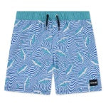 Maillot de bain - Hurley short en sergé bleu clair à motifs feuilles vertes, taille élastique avec cordon, vue de face.