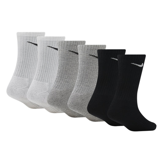 6 Paires de bas - Nike en coton, couleurs blanc, gris et noir, style mi-mollet, vue de profil avec logo swoosh visible