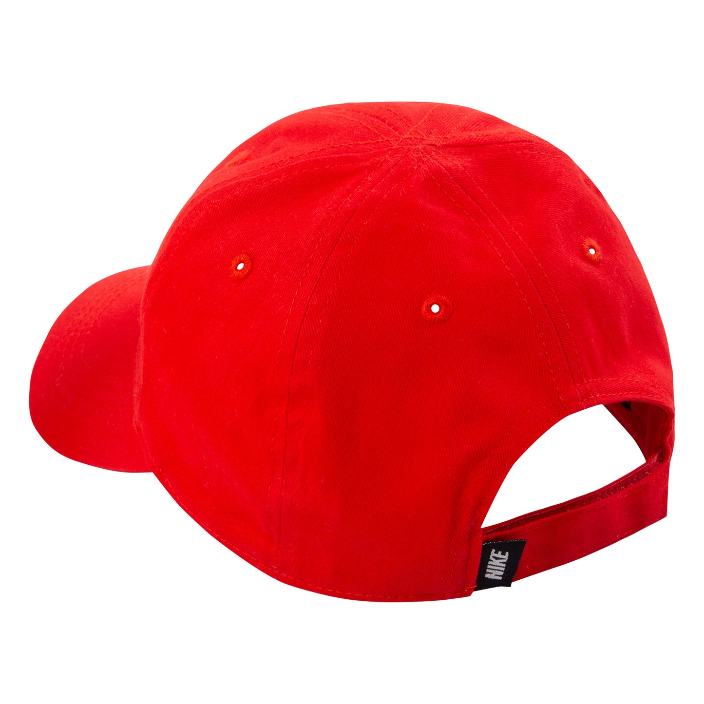Casquette - Nike rouge en coton 100% ajustable, vue de dos avec fermeture réglable et petite étiquette noire logo Nike
