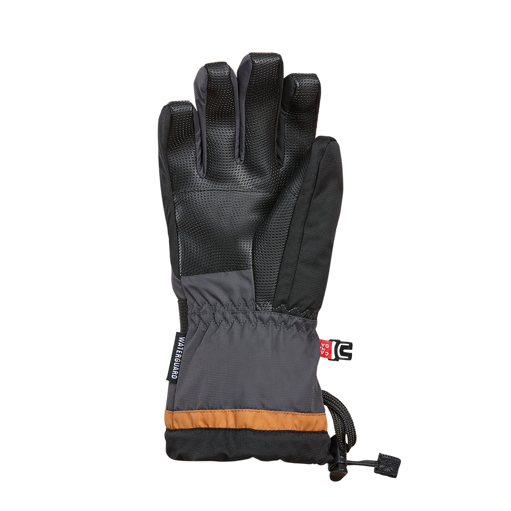 Gants d'hiver The Original - Kombi noir et gris avec détails marron, matériau déperlant, vue de dos montrant la paume renforcée.