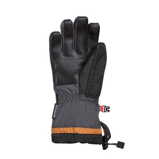 Gants d'hiver The Original - Kombi noir et gris avec détails marron, matériau déperlant, vue de dos montrant la paume renforcée.