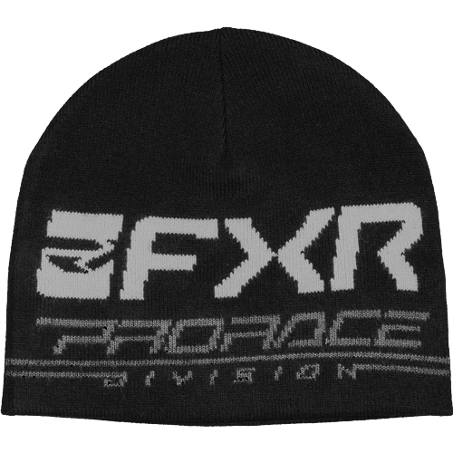 Tuque d'hiver - FXR noire en tricot avec logo FXR gris sur le devant, style unisexe, vue de face.