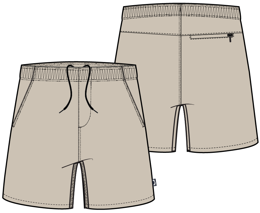 Short - Billabong beige clair en polyester recyclé et coton, style décontracté, vue de face et dos sur fond noir, homme adulte.