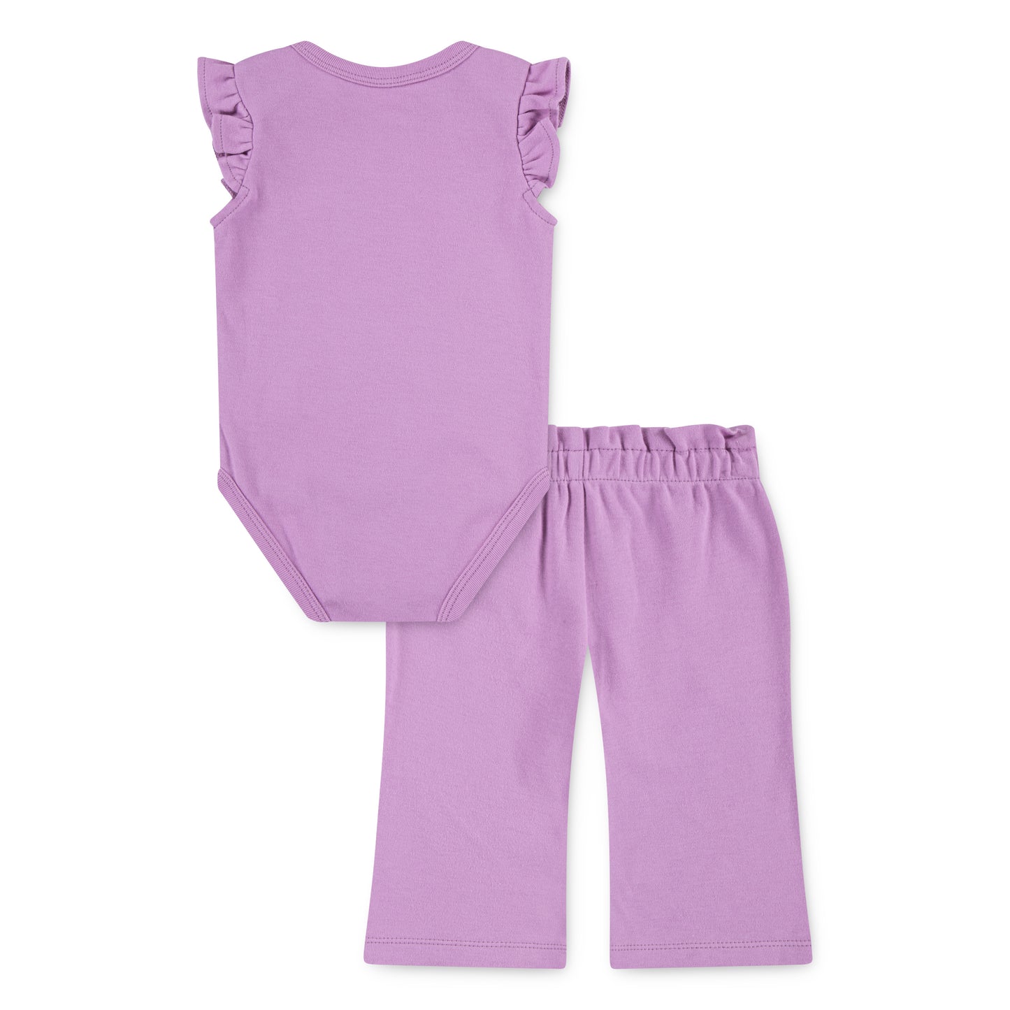Ensemble - Nike pour bébé fille en coton violet, body à manches courtes volantées et pantalon, vue de dos.