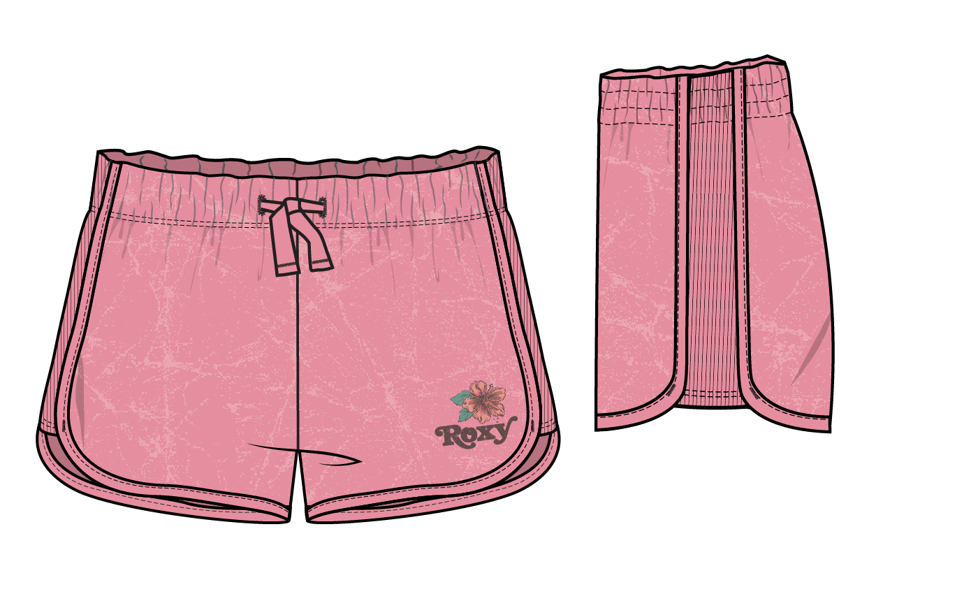 Short - Roxy rose en coton baby french terry 60% coton 40% polyester pour bébé, vue face et côté en orientation paysage.