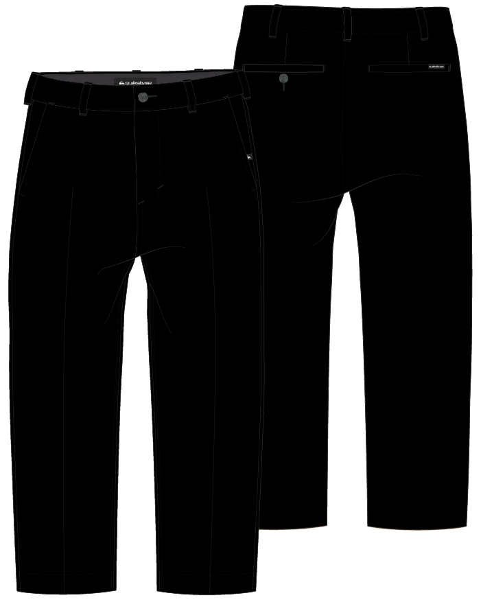Pantalon cargo - Quiksilver noir en tissu léger, coupe droite, pour homme, vue de face et de dos.