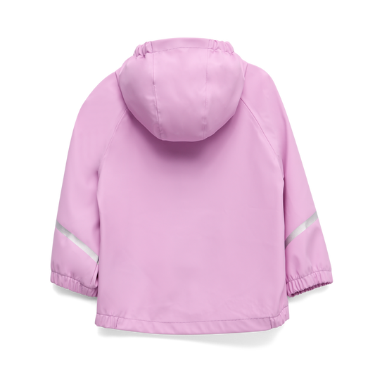 Manteau Imperméable - Kombi rose clair en polyester et polyuréthane pour enfant 2-7 ans, vue de dos, manches avec bandes réfléchissantes