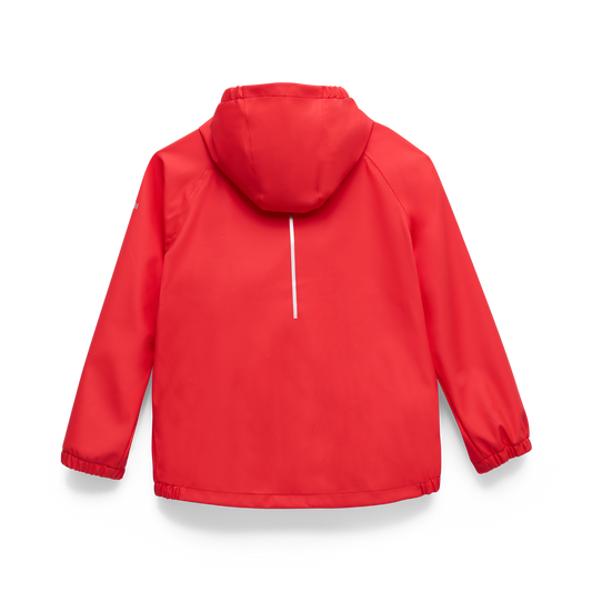 Manteau Imperméable - Kombi rouge en polyester polyuréthane pour enfant taille moyenne vue de dos avec capuche et bande réfléchissante