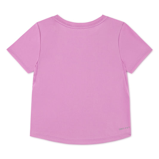 T-Shirt - Nike rose en polyester pour fillette, coupe classique, vue de dos détaillée, tissu Dri-FIT visible