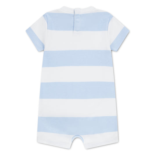 Ensemble 1 pièce - Lacoste rayé bleu ciel et blanc en piqué doux, manches courtes, vue de dos, bébé garçon, galerie 2