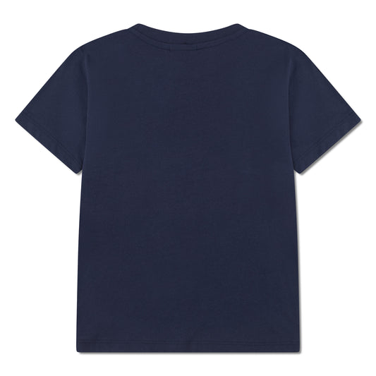 T-Shirt - Lacoste en coton 100% bleu marine, manches courtes, vue de dos, style classique unisexe adulte.