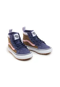 Bottillons Mi-Saison Mte Sk8-Hi - Vans violets et roses en toile et cuir, lacets, style montante, pour fille, vue trois quarts côté droit