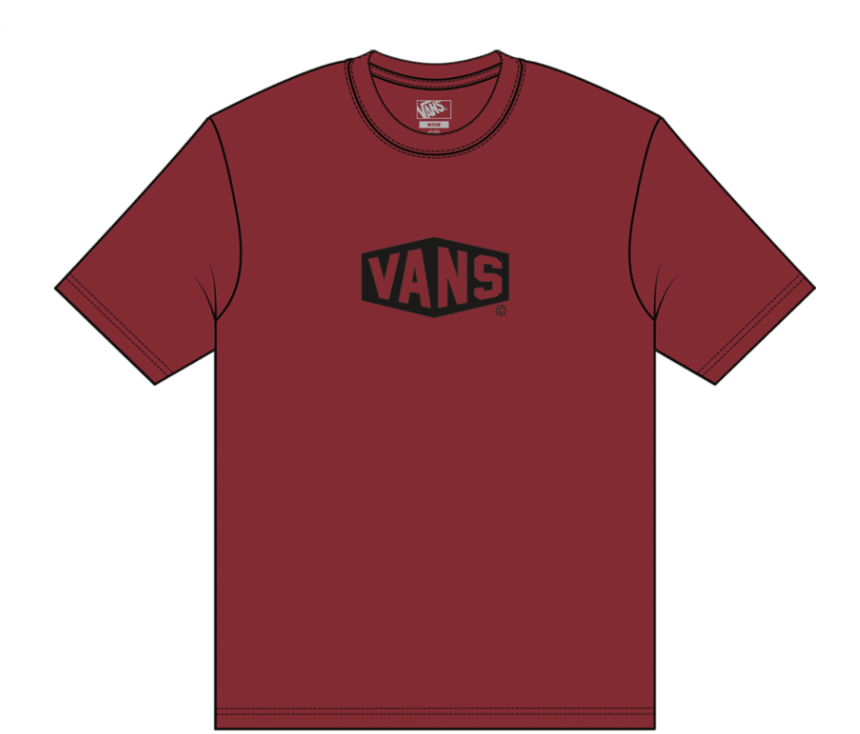 T-Shirt - Vans rouge bordeaux avec logo noir imprimé devant, manches courtes, pour garçon, vue de face