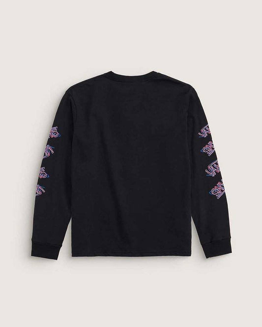 Chandail - Vans noir manches longues avec logos colorés sur les manches, coton, pour garçon, vue de dos.