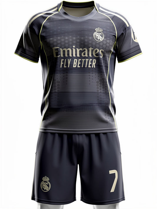 Ensemble de soccer - VINI JR noir et beige avec maillot manches courtes et short, tissu technique, pour enfant, vue de face