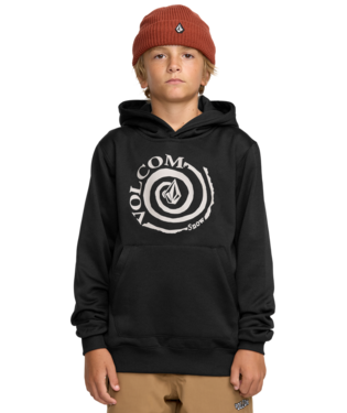 Hoodie - Volcom noir en polaire avec logo blanc, capuche, pour garçon, porté sur mannequin vue de face