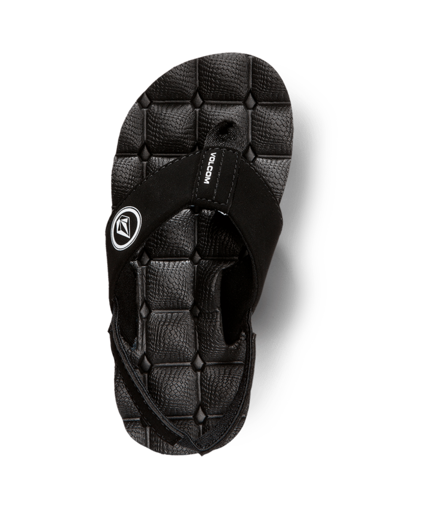 Sandales - Volcom noires en matière synthétique texturée, style tongs, pour garçon, vue de dessus détail de la semelle.