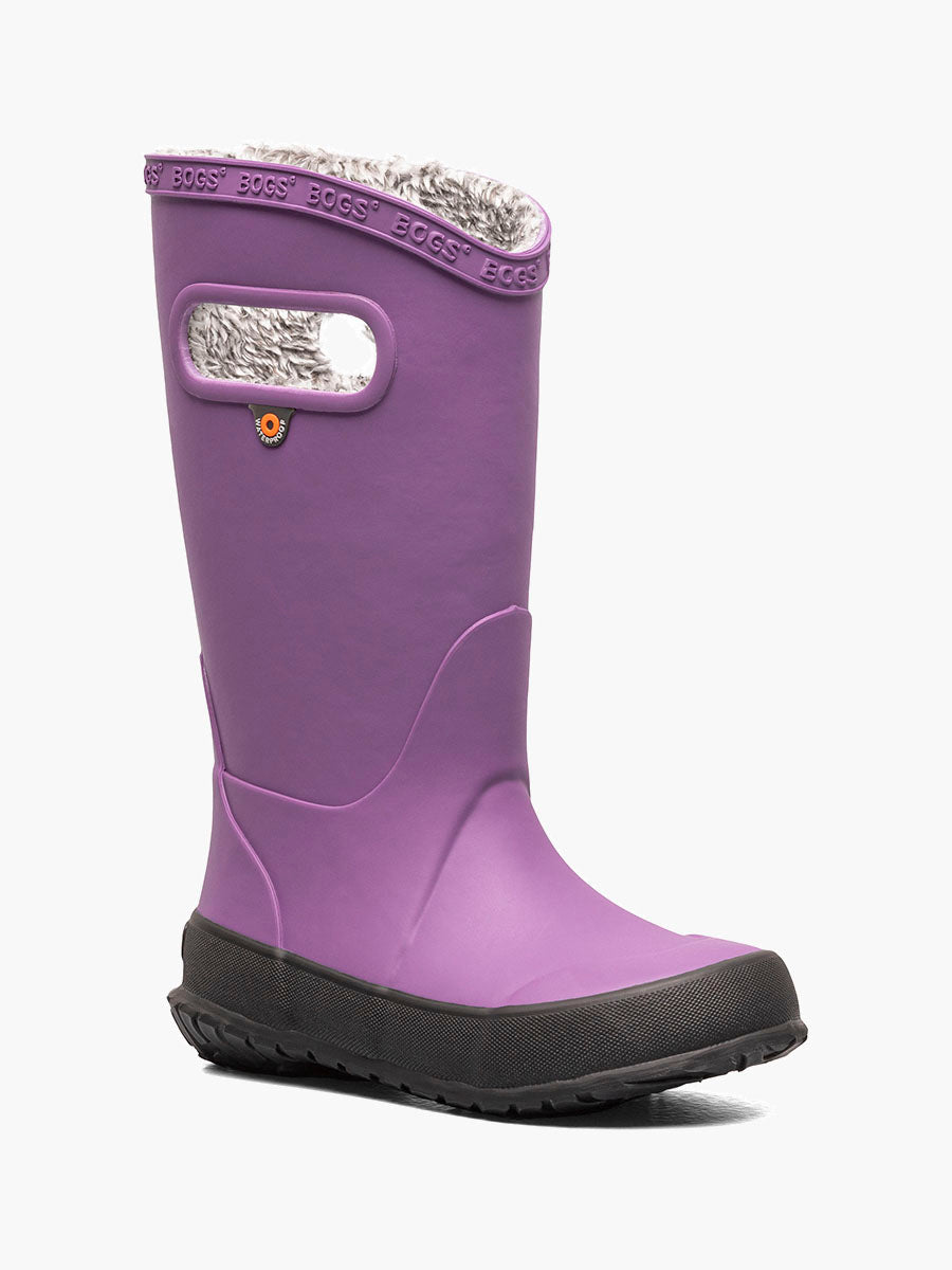 Bottes Mi-Saison - K RNBT PLUSH violettes bi-matière avec doublure fourrure gris clair, caoutchouc noir, vue de profil droit