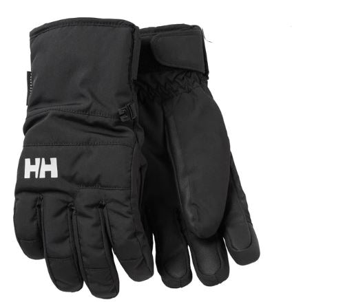 Gants d'hiver - Helly Hansen noirs avec logo HH® blanc, finition imperméable, poignets ajustables, vue de face et dos.
