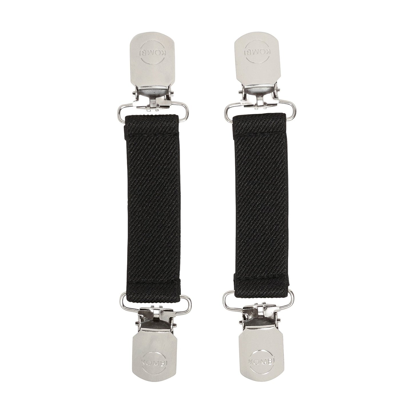 Attache-Mitaines - Kombi noir en bande élastique avec clips métal argenté, vue de face, accessoire pour enfant.