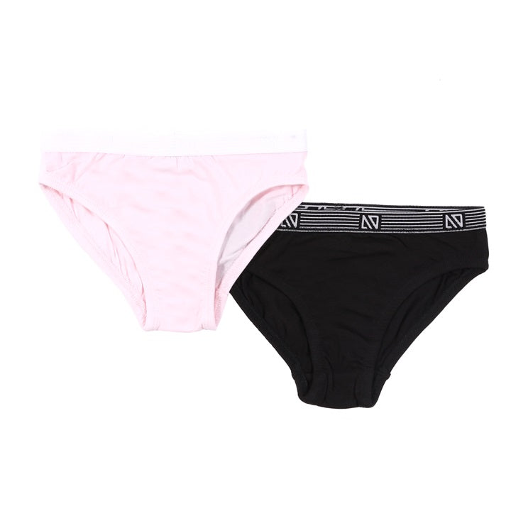 2 Culottes - Nanö en jersey coton modal, rose clair et noir, taille enfant, vue de face sur fond blanc.