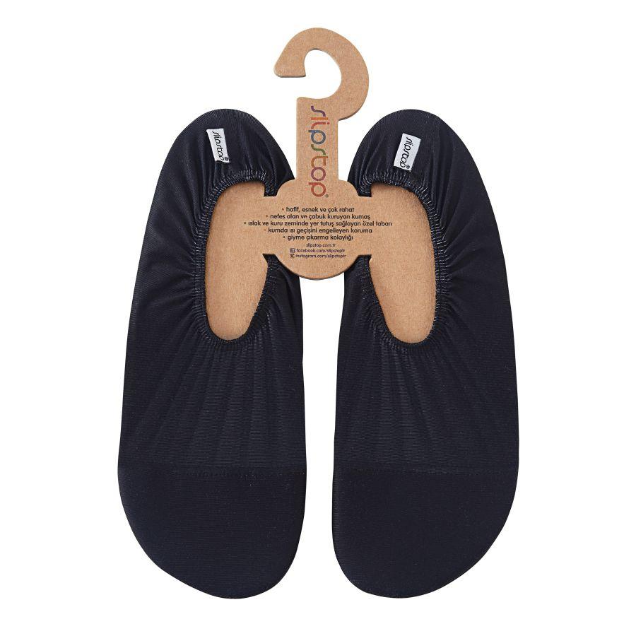 Slip Stop chaussons souples noirs en tissu respirant avec semelles antidérapantes vue de dessus pour enfant