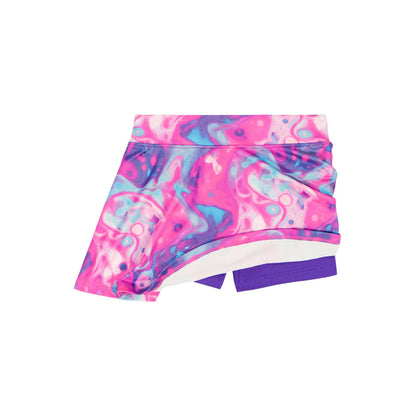 Ensemble Jupe-Short - Under Armour à motifs rose bleu violet, tissu 60% coton 40% polyester, vue de face, enfant.