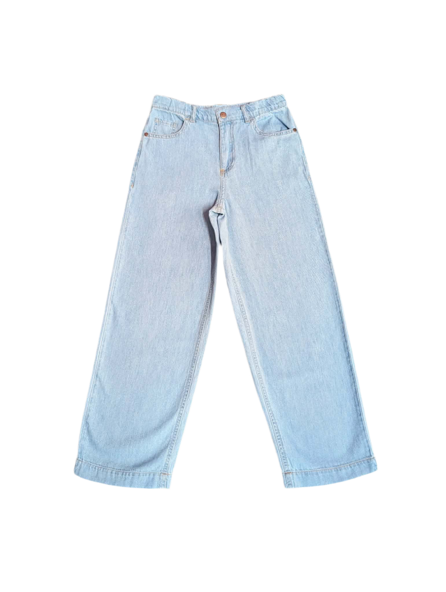 Jeans - M.I.D en coton bleu clair taille ajustable vue de face sur fond blanc format portrait dimension 1542x2047