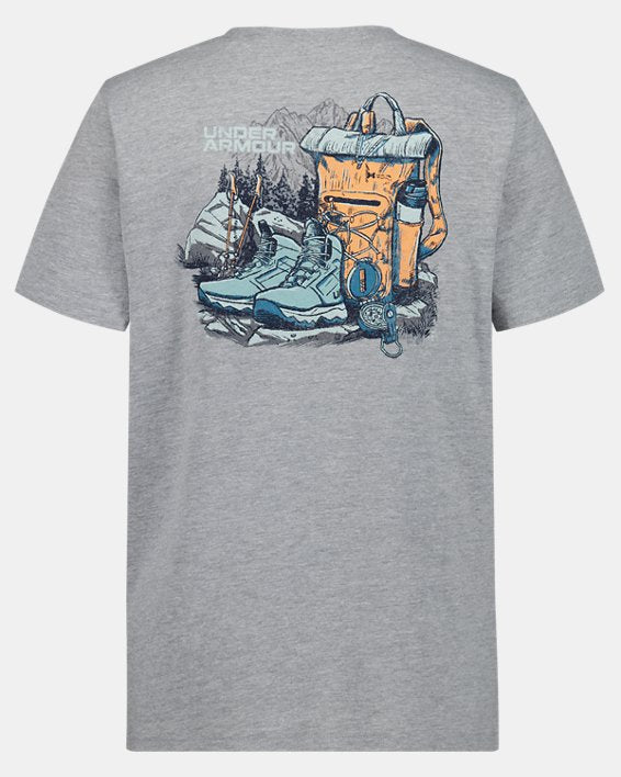 T-Shirt - Under Armour gris en coton, vue arrière avec illustration randonnée, image de galerie 2 en format portrait 566x708.