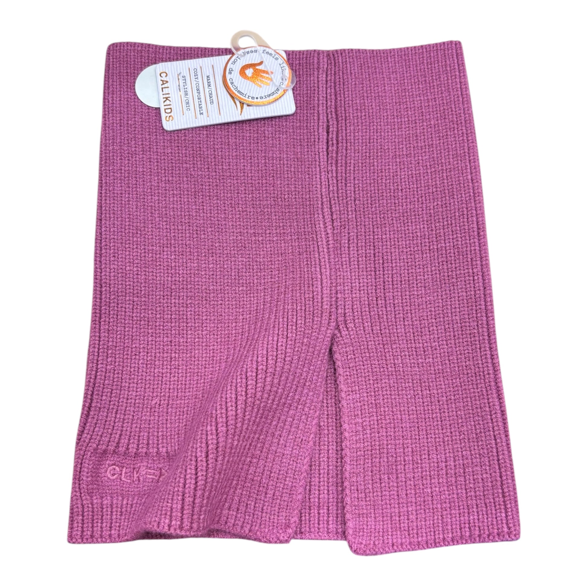 Cache-cou d'hiver - Calikids en tricot rose mauve, modèle chaud pour enfant, vue de face