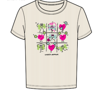 T-Shirt - Under Armour beige en polyester avec motifs colorés abstraits, style décontracté, vue de face, enfant.
