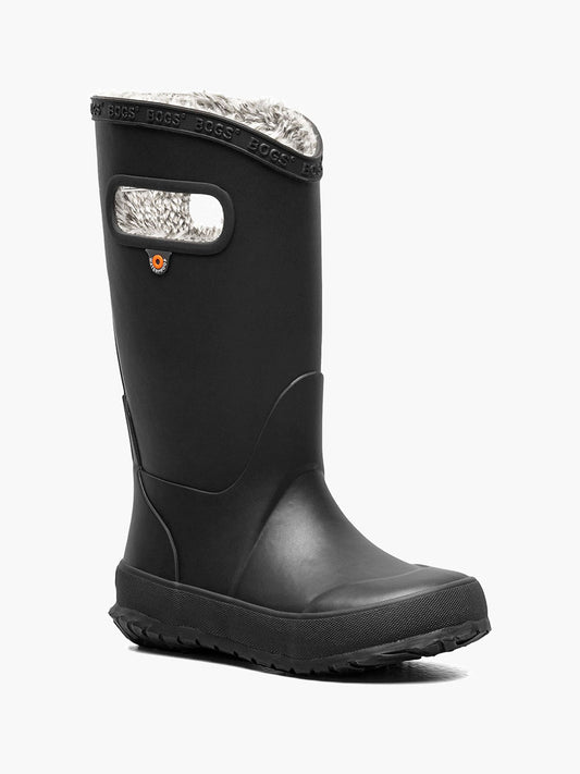 Bottes Mi-Saison Plush - Bogs botte noire avec doublure en peluche grise et semelle crantée vue de trois quarts