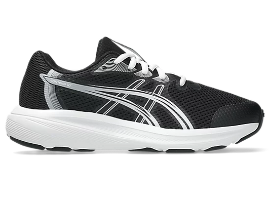 Espadriles Contend 10 GS - Asics noir avec détails blancs, tissu mesh respirant, chaussure enfant garçon vue de côté.