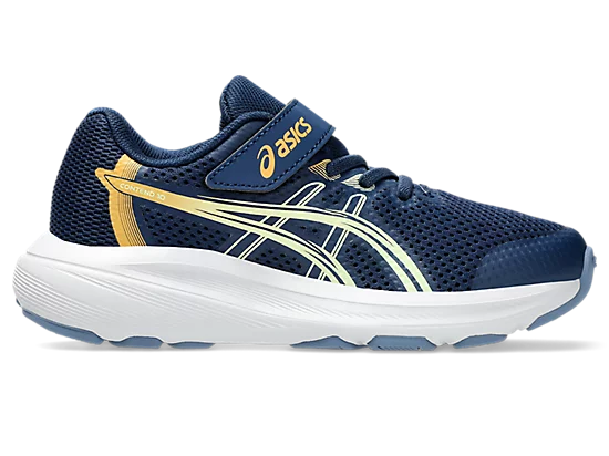 Espadrilles Contend 10 PS - Asics bleu marine et or, chaussures enfant en maille respirante, vue de profil côté intérieur.