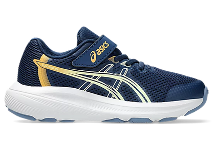 Espadrilles Contend 10 PS - Asics bleu marine et or, chaussures enfant en maille respirante, vue de profil côté intérieur.