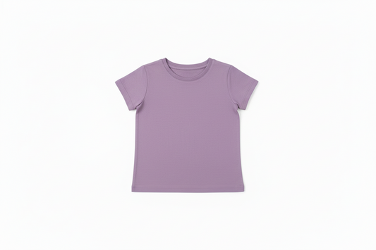 Chandail - M.I.D violet clair à manches courtes, en polyester et élasthane, pour enfant, vue de face sur fond bleu.