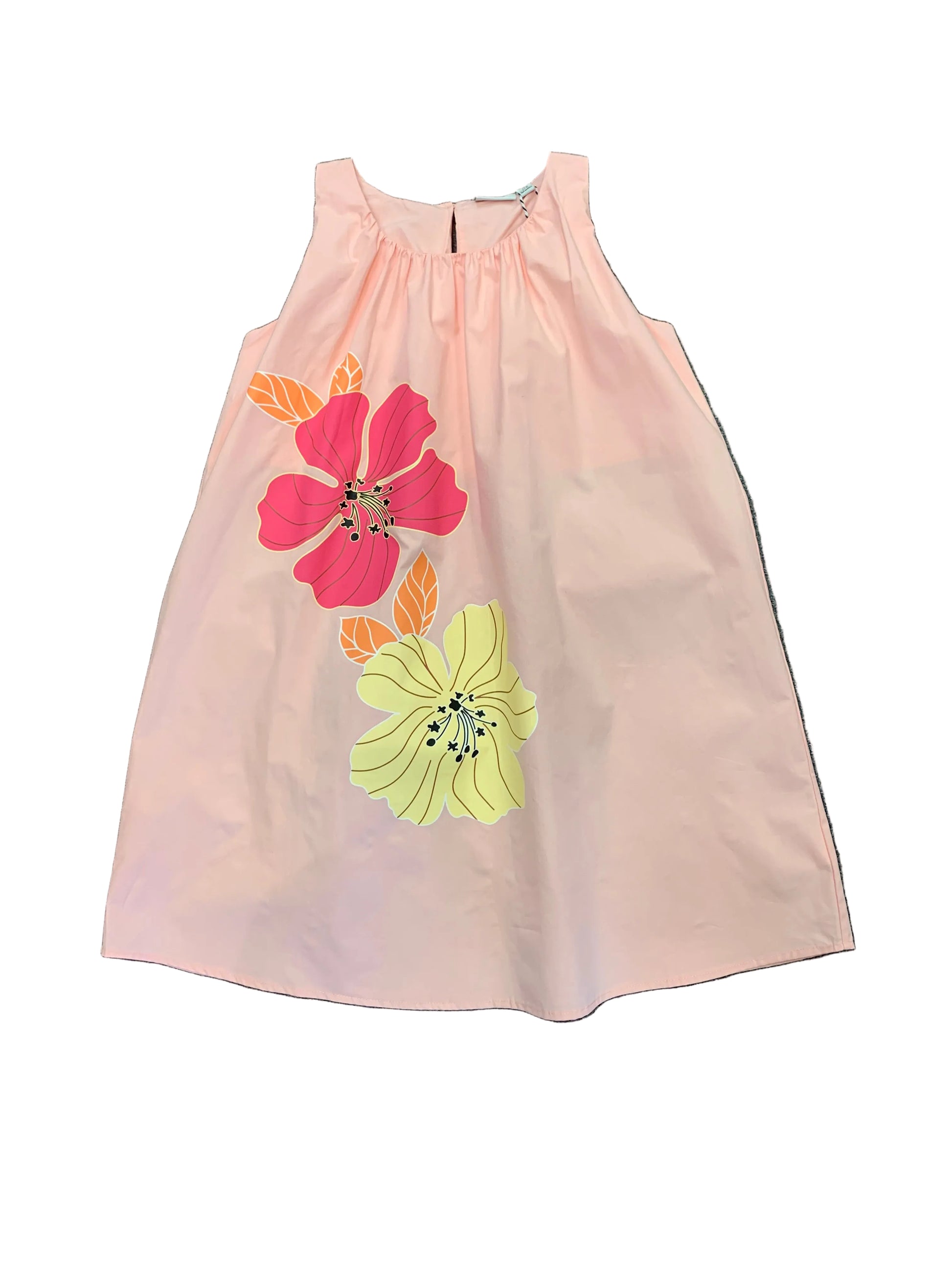 Robe - M.i.D. rose pale sans manches avec grande fleur rose et jaune, coton, pour enfant, vue de face