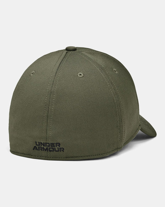 Casquette - UA Blitzing Under Armour kaki en tissu, style structuré, vue de dos avec logo brodé noir, taille adulte.