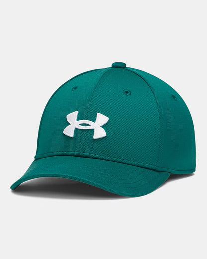 Casquette UA Blitzing - Under Armour en textile vert avec logo blanc brodé, style sport, vue de trois quarts avant.
