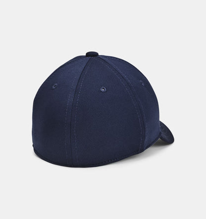Casquette UA Blitzing - Under Armour bleue marine en maille texturée vue de dos, style ajusté sans fermeture, unisexe adultes.