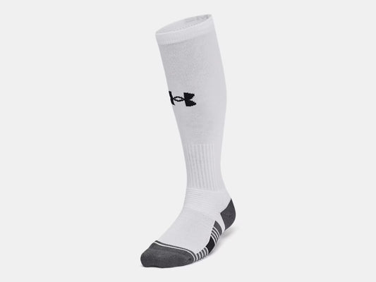 Bas de Baseball - Under Armour blanc et gris en tissu respirant avec logo noir, vue de côté, taille adulte.